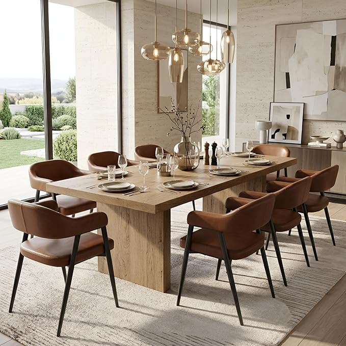 HNY Modern Dining Room Arm Chairs Set of 6, Retro Faux Leather Upholstered Ba...