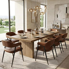 HNY Modern Dining Room Arm Chairs Set of 6, Retro Faux Leather Upholstered Barrel Dining Chairs with Arms Mid-Century Brown Accent Chair with Metal Legs, Open-Back Kitchen Side Chair for Living Room