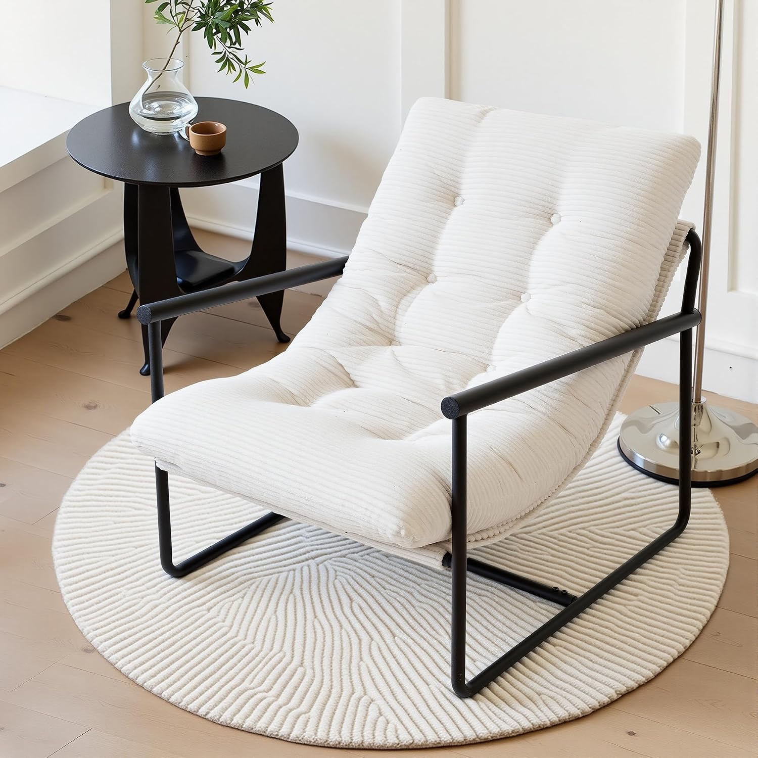 Modern Accent Chair for Living Room,Arm Chair with Metal Frame,Upholstered Armchair with Soft Cushion for Bedroom Lounge Reading Room (Beige)
