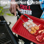 KAQAHIDO Grilling Deep Prep and Serve Trays, BBQ Platter for Raw Meat Marinating and Finished Cooked Food, Melamine Serving Tray, Set of 2, Cleaning Pack Included