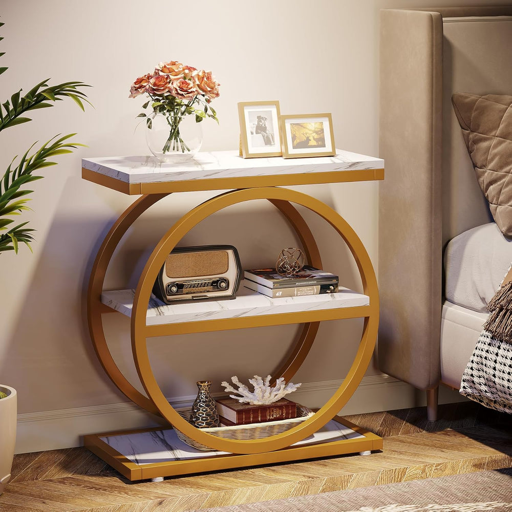 Tribesigns End Table with Storage Shelves, 3-Tier Wooden Industrial Sofa Side...