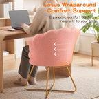 Furniliving Vanity Chair with Back, Upholstered Accent Chair for Living Room, Makeup Chair for Bedroom Sherpa ArmChairs Home Office Desk Chair with Gold Metal Legs (Pink)
