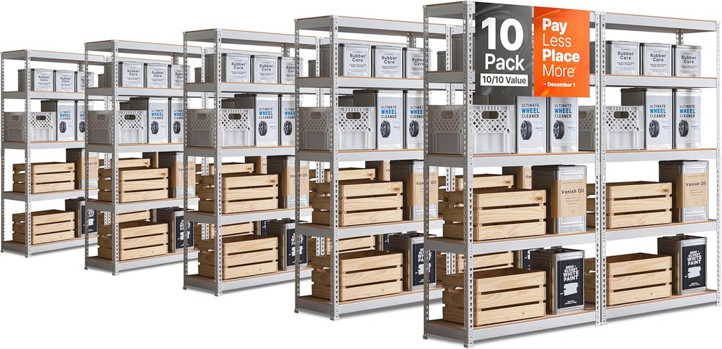 HOMEDANT 5 Tier Storage Shelves Adjustable Laminated Boltless Garage Metal Shelving Unit Heavy Duty Utility Rack Shelf Warehouse Pantry Closet Kitchen (10, (M) 35.9" W, White)