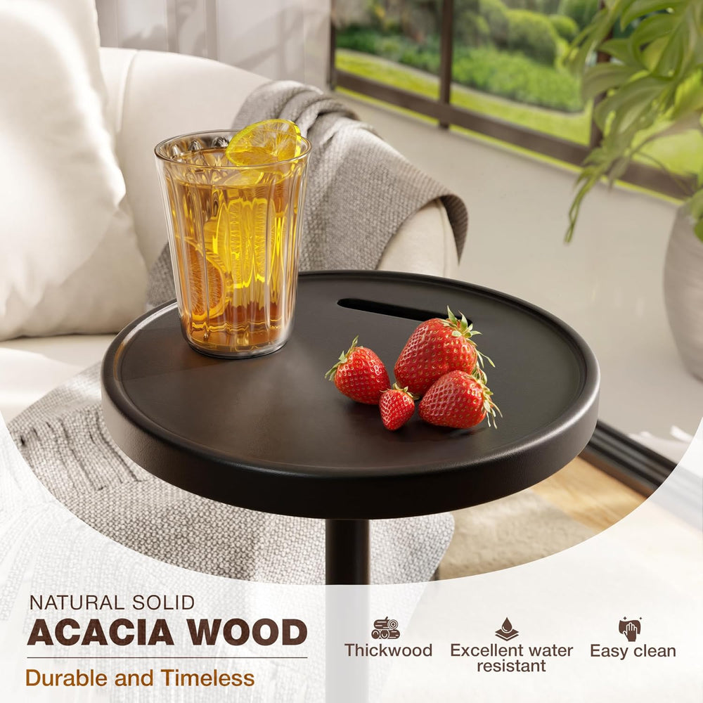 BLUEWEST Compact Drink Table, Flat Top, 24.4 in, Black, Double Base | Compact...
