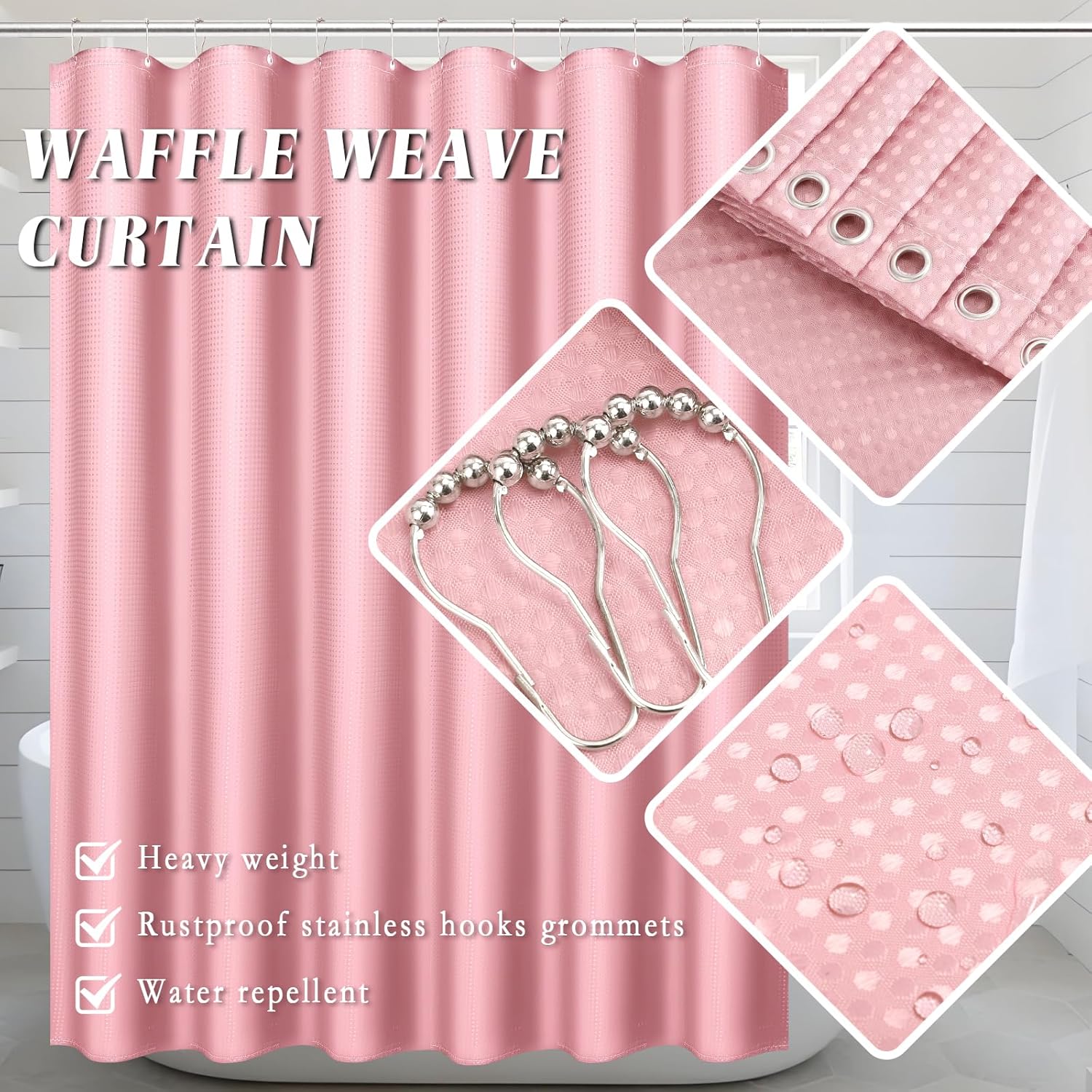 Pink Bathroom Set with Shower Curtain and Rugs- 25PC Bathroom Accessory Set, Pink Shower Curtain Set, Toilet Brush, Trash Can, Qtip Holder Dispenser & Soap Dispenser