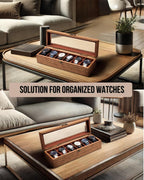 Watch Box for Men and Women - Large Glass Lid, Wooden Display Storage Case With 6 Slots, Retro Burlywood Organizer