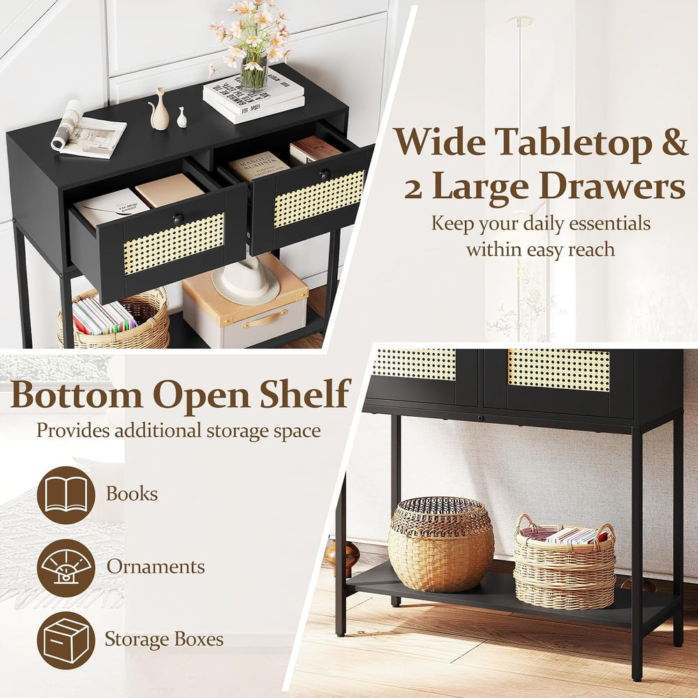 GIANTEX Rattan Console Table, 32" Boho Entryway Table with 2 Drawers | M...