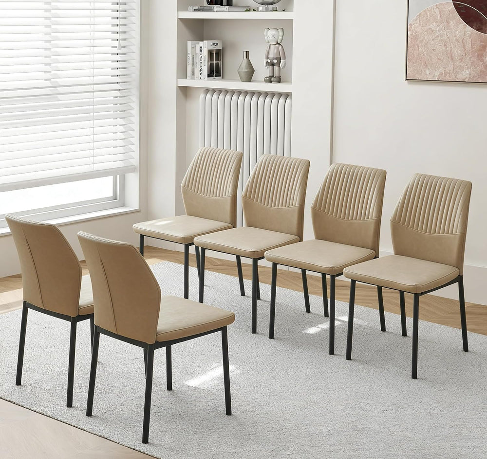 Dining Chairs Set of 6, Beige PU Leather Dining Chairs, Comfortable Upholster...