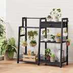 Gewudraw 2-in-1 Bathroom Ladder Shelf with Towel Rack&Storage Drawer, Black | 3-Tier Bathroom Organizers and Storage with Hooks, Bathroom Towel Storage, Towel Shelf for Laundry Room, Living Room, Balcony