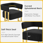 STHOUYN Modern Black Boucle Dining Chairs Set of 2 with Gold Metal Legs, Mid Century Barrel Kitchen Chairs Set, Upholstered Accent Armchairs Dining Room Set, Living Room, Apartment (Black, 2pcs)