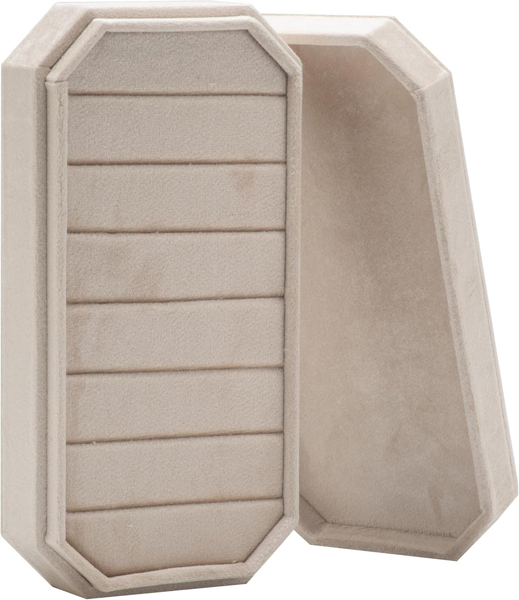 Velvet Ring Organizer Display Tray Jewelry Box Earring Holder Case for Wedding Birthday Christmas Day (Beige)