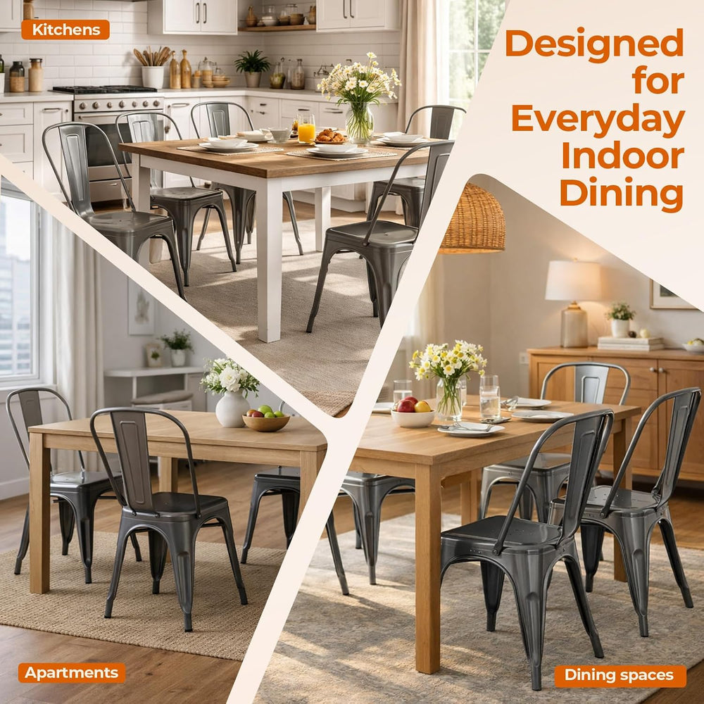 Metal Kitchen Chairs Set of 6 Deepspace Grey Color