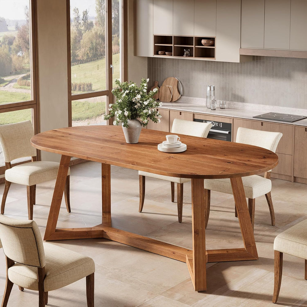 63" Solid Wood Oval Dining Table, Farmhouse Kitchen Table for 4-6 People...