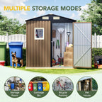 Breezz 6x4FT Outdoor Steel Storage Shed, Lockable Doors, Compact Metal Tool Shed for Garden, Backyard, Patio, Utility, and Bike Storage,Brown
