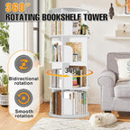 RUNSUNSPRI 4 Tier Rotating Bookshelf Tower, Spinning Bookshelf, Revolving 360° Bookcase Storage Round Carousel, Vertical Rotate Turning Spiral Corner Organizer Lazy Susan, White