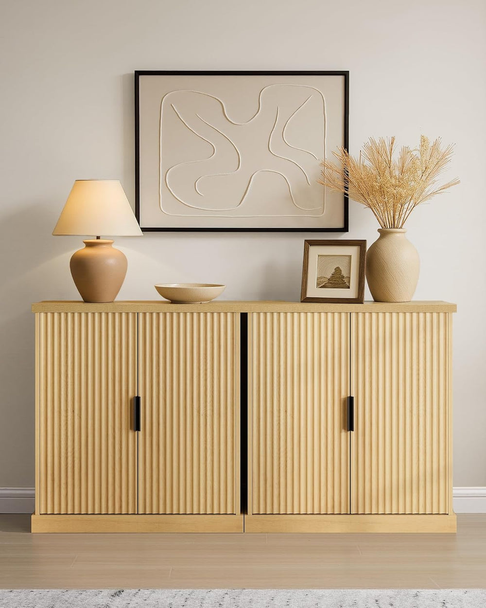 VASAGLE Contemporary Buffet Cabinet with Adjustable Shelves, Fluted Doors