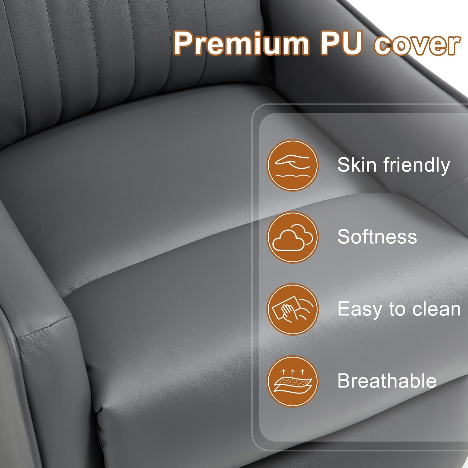 Manual Swivel Rocker Recliner Chair for Adults, Overstuffed Reclining Glider Chair for Nursing with Vibration Massage & Heat, Living Room Rocking Recliner 2-Stage backrest, Faux Leather Gray