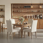 Upholstered Dining Chair Modern Stylish Parsons Kitchen Diner High Back with Bronze Nailhead Trim & Wood Legs, Set of 2, Beige