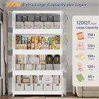 360QT Extra Large Stackable Storage Bins with Lid & Wheels & Doors, 90Gal Foldable Collapsible Closet Organizers, Plastic Cabinet Box Container Drawer for Home Kitchen Bedroom, 3Pack White
