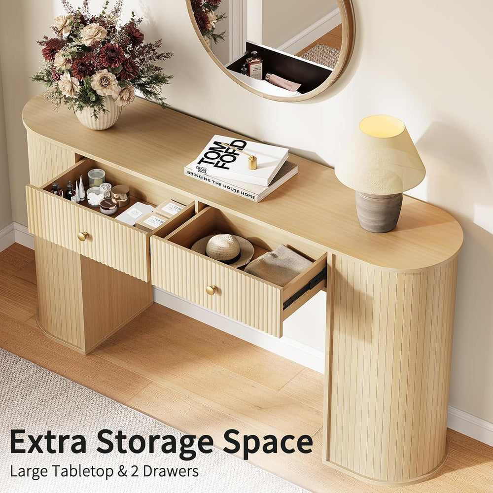 59" Fluted Console Table with 2 Drawers - Wood Entryway Table with Stora...