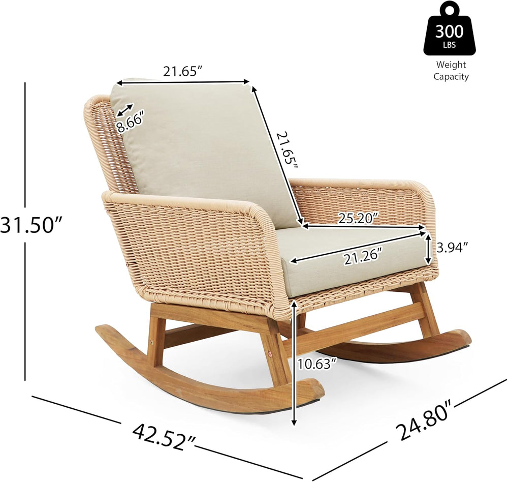 Christopher Knight Home Nadine Patio Rocking Chair, Wicker Rocker, Wood Leg R...