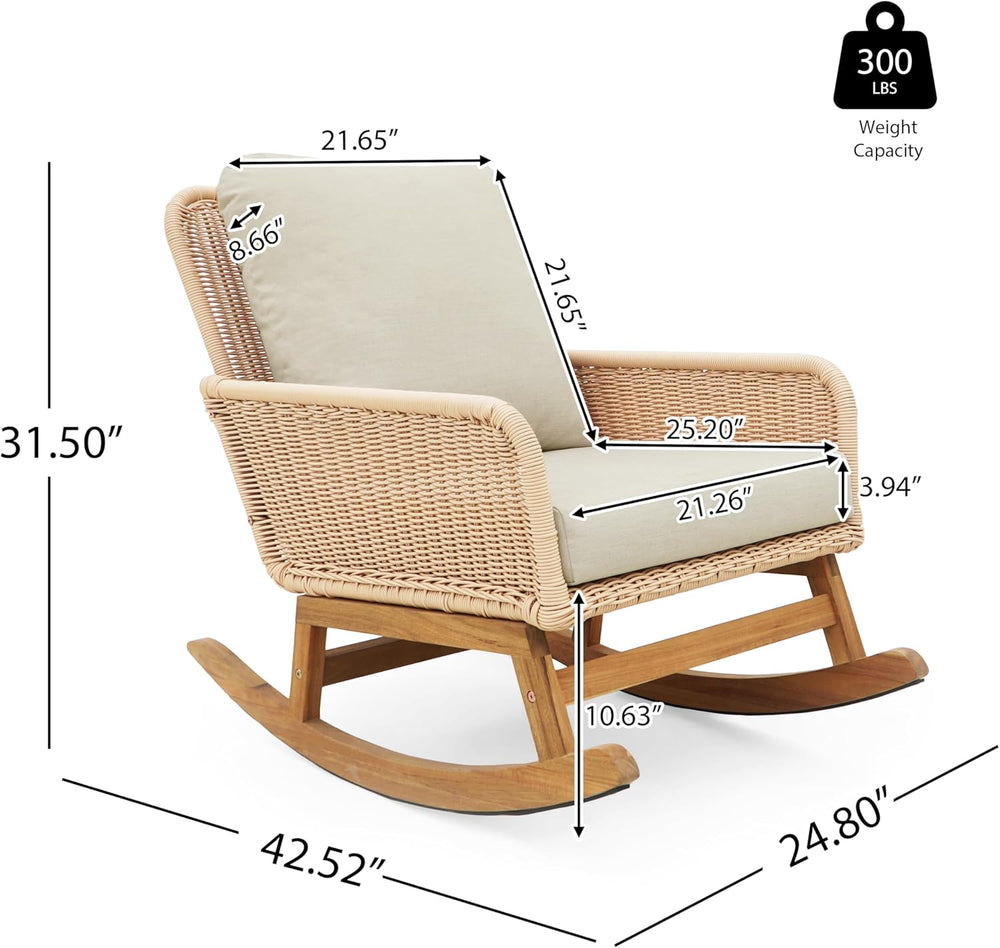 Rocking Chair with Padded Cushions, Modern Glider Chair, Wooden Frame with Ra...