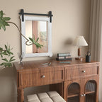 Farmhouse Barn Door Mirror: 22"x30" White Rustic Wood Frame Mirror for Wall - Home Decor for Entryway/Bathroom/Living Room