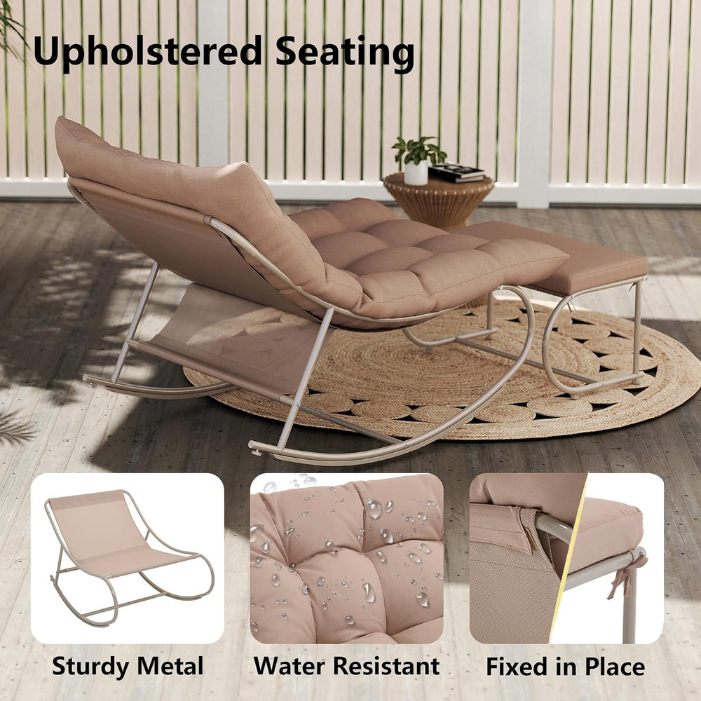 Outdoor Rocking Chairs Set of 2, Modern Papasan Rocking Chairs with Cushions,...