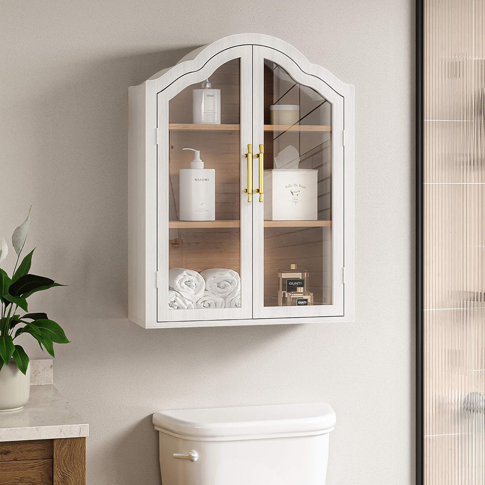 FIMELLO 23.6’’W Wave Design Arched Wall Cabinet, Bathroom Cabinet with Glass ...