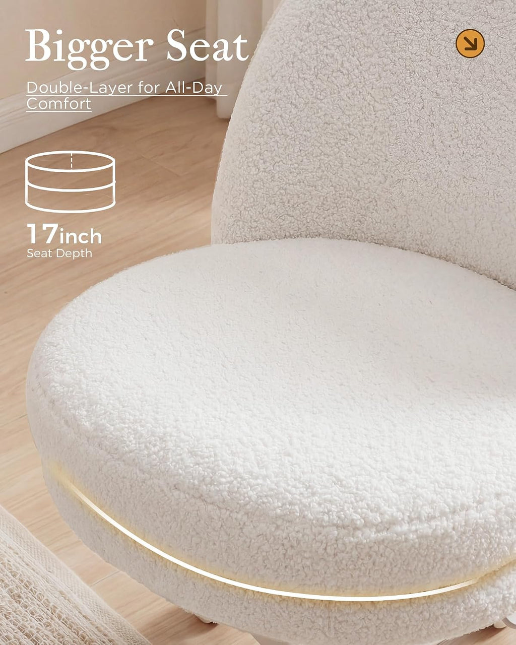 COMHOMA Vanity Chair with Wheels Velvet Tall Office Chair with Back,Armless Desk Chair Comfy Height Adjustable, Soft Lumbar Support for Girls Bedroom Home Vanity Bow Pillow for Gift,White
