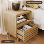 Fluted Night Stand Nightstand with Drawer Storage Grille Bed Side Table End Table Large Modern Wide Bedside Stand Tall Night Stands for Bedroom Living Room Sofa Couch Home Office, Natural Oak