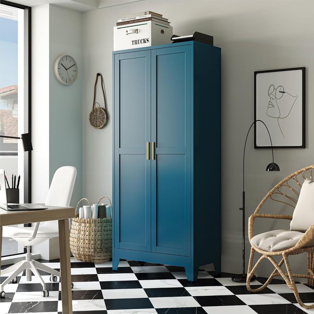 Bevivog Metal Kitchen Pantry Cupboard Cabinet, 71" Blue Storage Cabinets...