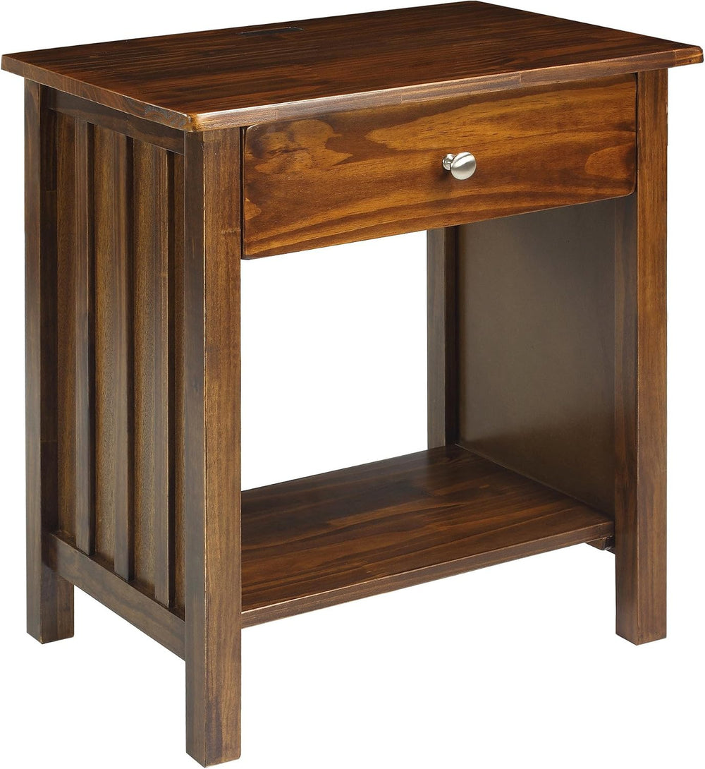 Casual Home Vanderbilt Nightstand with USB Ports-Warm Brown
