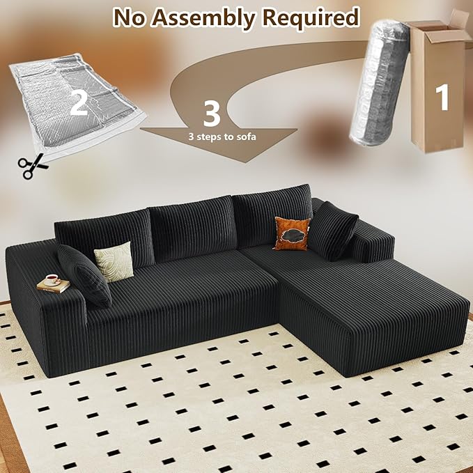96" Modular Sectional Couch, L Shaped Cloud Sofa with Chaise Lounge, Cor...
