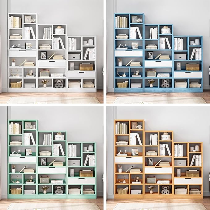 IOTXY Wooden Open Shelf Bookcase - 71 Inches Tall Freestanding Display Storag...