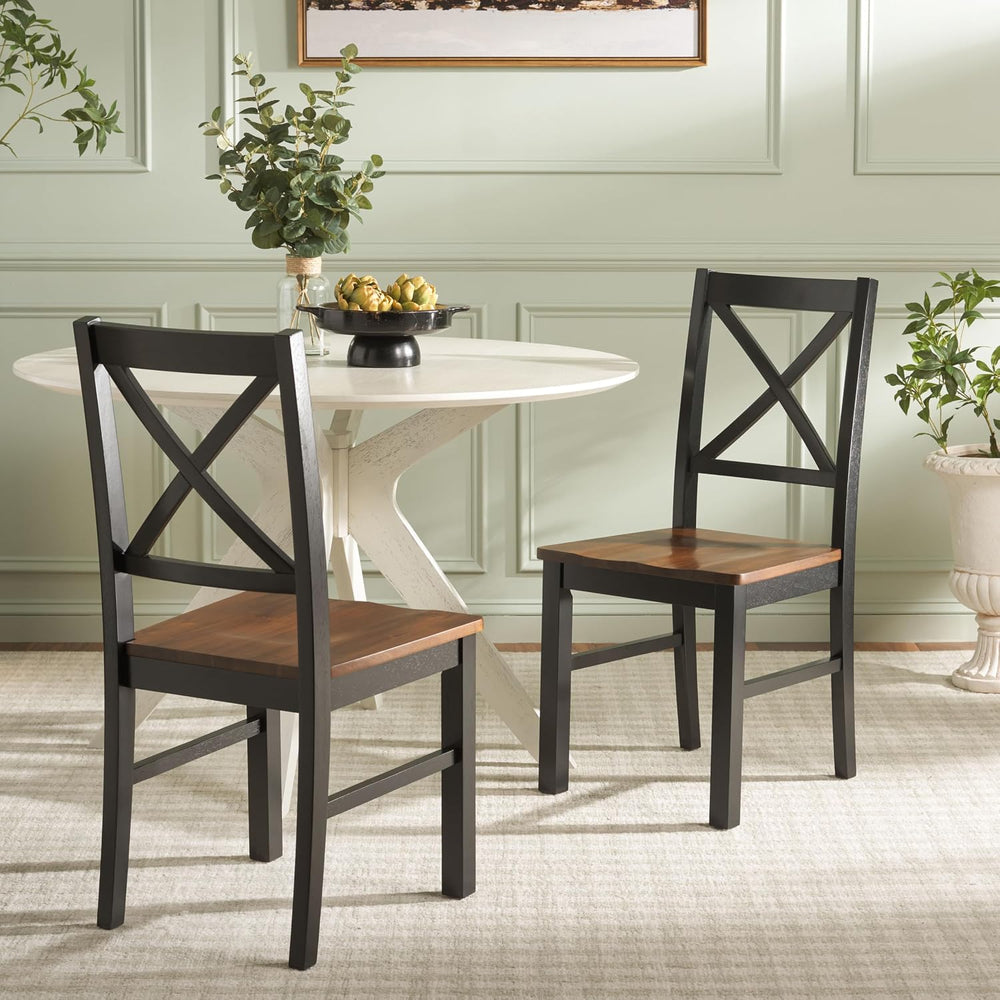 SAFAVIEH Home Collection Akash Farmhouse Black & Walnut Dining Chair Set ...