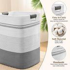 Laundry Hamper, 95L Tall Laundry Basket with Leather Handles, Rectangle Large Clothes Hamper for Organizing, Cotton Woven Laundry Baskets Storage Hampers for Bedroom, Nursery, Living Room