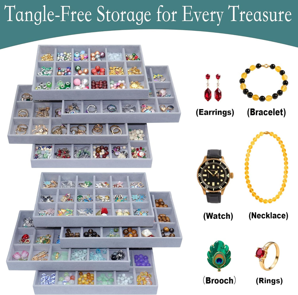 X-Large Jewelrys Tray for Drawer 8 Pack Earring Organizer Stackable Velvet Jewelry Organizer Dresser Rings Studs Earring Holder