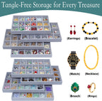 X-Large Jewelrys Tray for Drawer 8 Pack Earring Organizer Stackable Velvet Jewelry Organizer Dresser Rings Studs Earring Holder