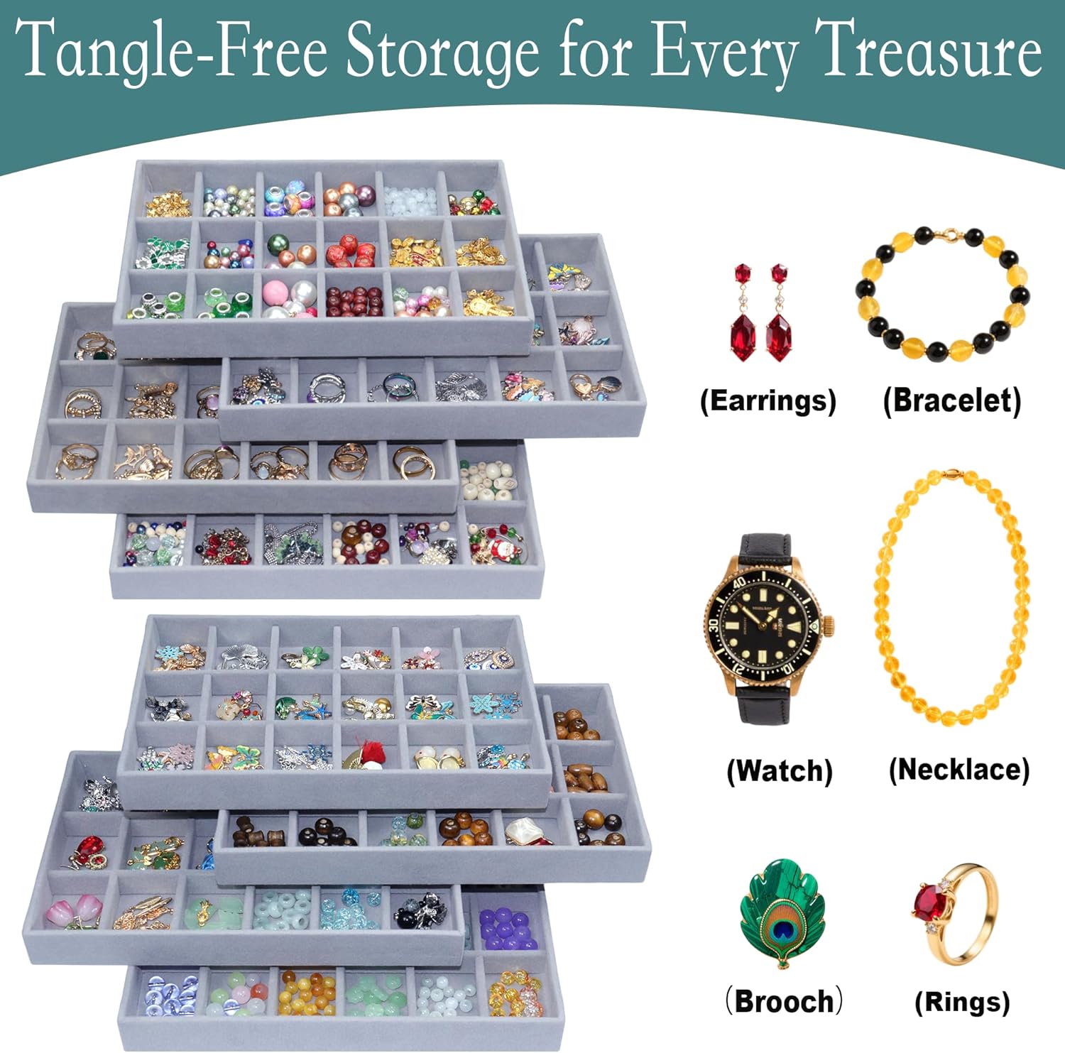 X-Large Jewelrys Tray for Drawer 8 Pack Earring Organizer Stackable Velvet Jewelry Organizer Dresser Rings Studs Earring Holder