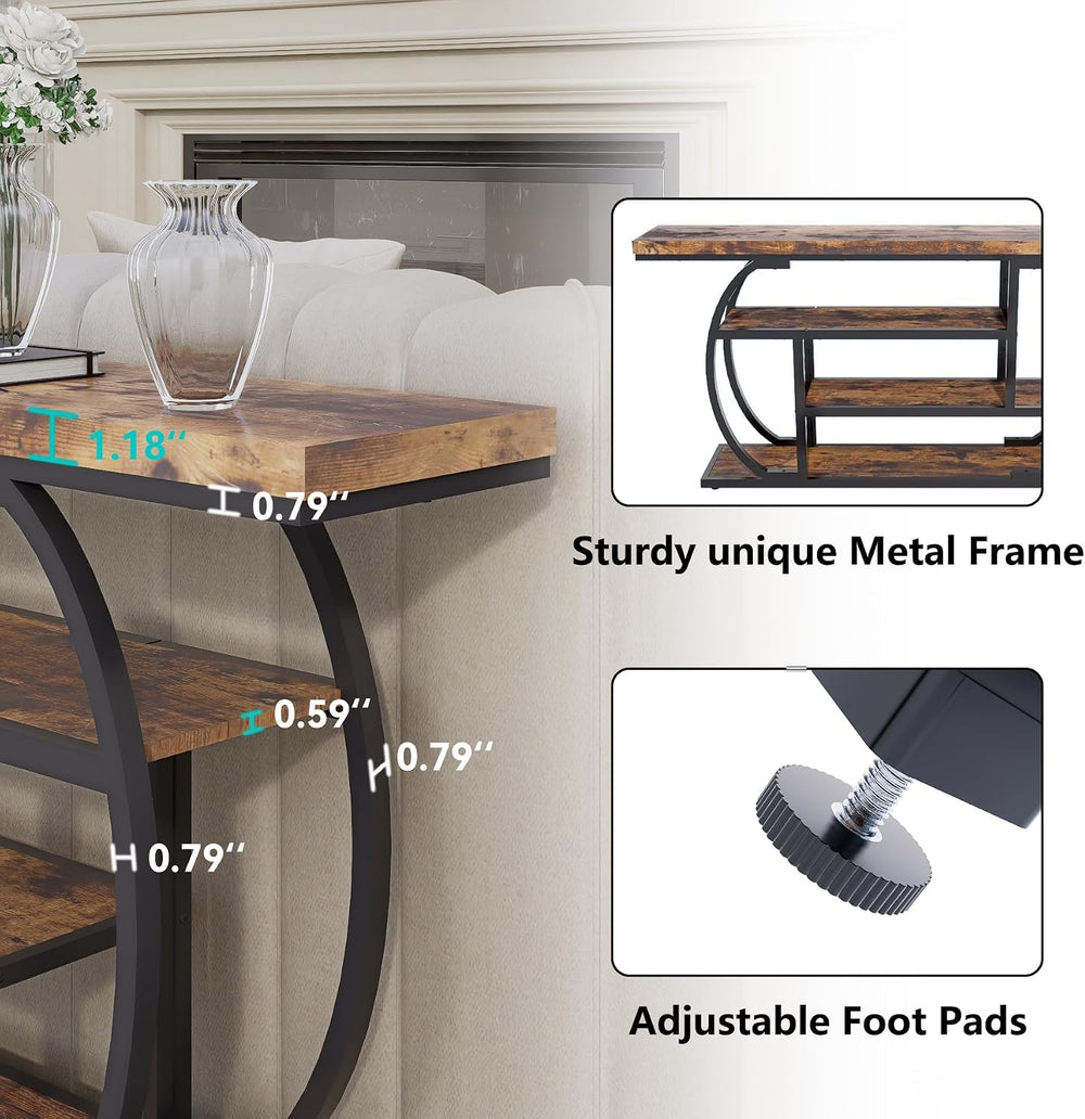 63" Narrow Console Table with Storage, 4-Tier Sofa Table Behind Couch, I...
