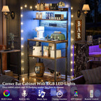 Aheaplus Bakers Rack with Power Outlet, Microwave Stand, 5 Tiers Coffee Bar Station with Led Lights, Kitchen Storage Shelf with 6 S-shaped Hooks, Kitchen Rack for Spices, Pots and Pans, Rustic Brown