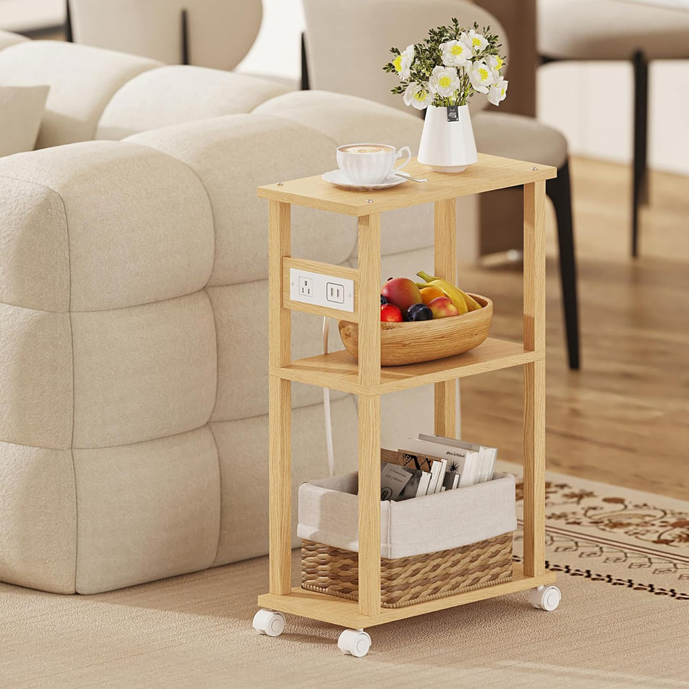 TUTOTAK Small Narrow Side Table with Charging Station, Skinny End Table for S...