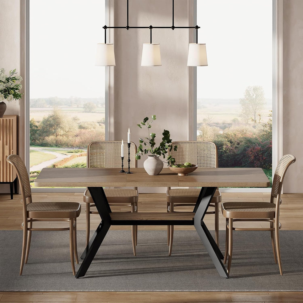 MECHYIN Extendable Dining Table for 4-8, 55-71 in, Storage Shelf, Natural | F...
