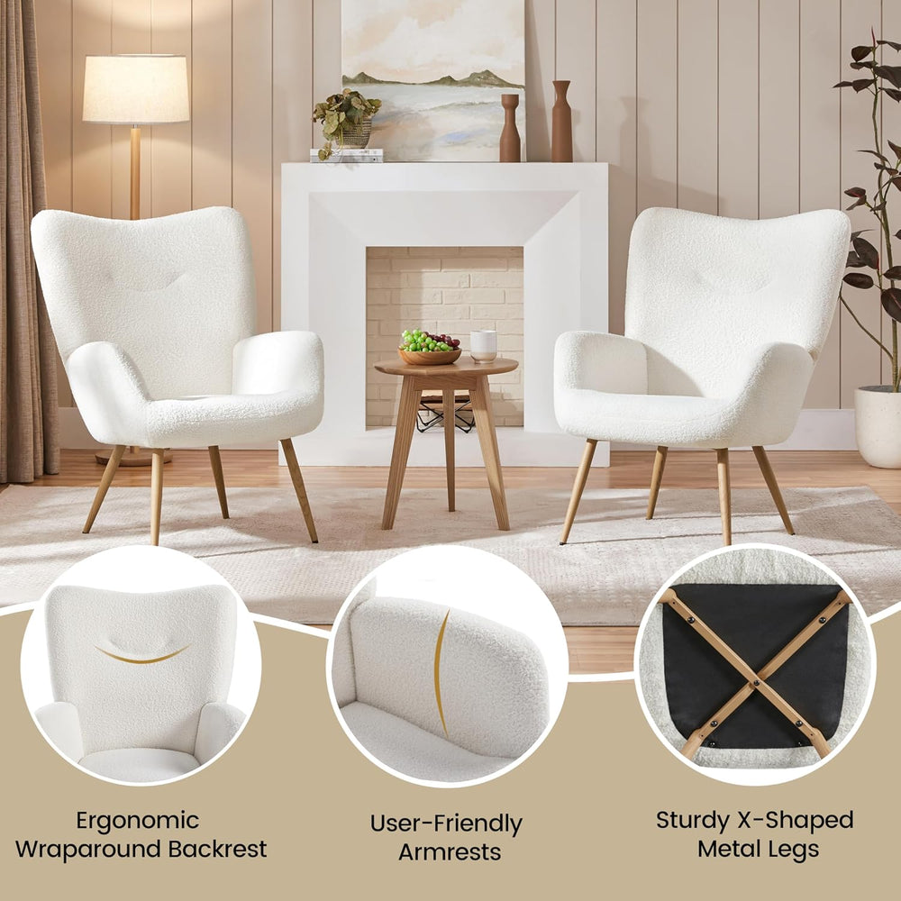 Yaheetech Barrel Chair, Fuzzy Accent Chair with High Back, White | Boucle Fab...