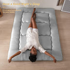 MAXYOYO Japanese Floor Mattress Futon Mattress, 4" Thicken Tatami Mat Sleeping Pad Foldable Roll Up Mat Boys Girls Dormitory Pad Kids Floor Lounger Pillow Bed, Charcoal Grey, Queen Size