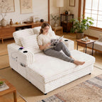 66'' Chaise Lounge Chair Soft Velvet Upholstery for Living Room,Oversized Lounge Chair Includes Cup Holders Side Pockets and USB & Type-C Charging Ports, Comfy Lounge with Sturdy Backrest