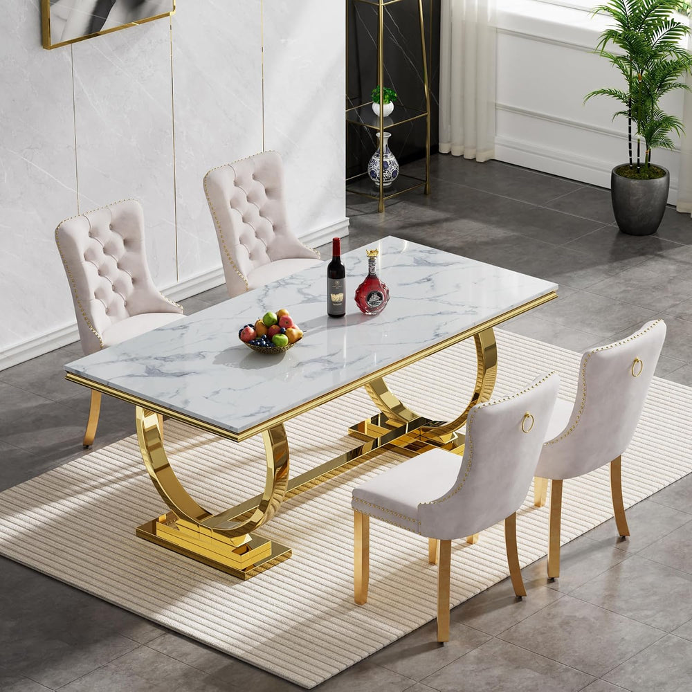 5 Pcs Dining Table Set, Kitchen and Dining Room Table Set for 4, 68" Rec...