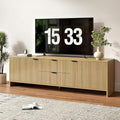 Fluted TV Stand for TVs up to 70",Modern TV Console with 2 Drawers,Wood Entertainment Center with Storage Cabinets & Adjustable Shelves for Living Room,Natural Oak