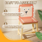 Kids Table and 4 Chairs, Wooden Stable Table and Chair Set (Elephant&Leopard&Lion&Zebra), Ideal for Arts & Crafts, Snack Time, Homeschooling, Homework & More